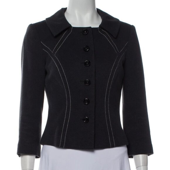 New CAROLINA HERRERA 3/4 Sleeve Gray/White Evening Jacket NWOT Size Petite - Picture 1 of 8